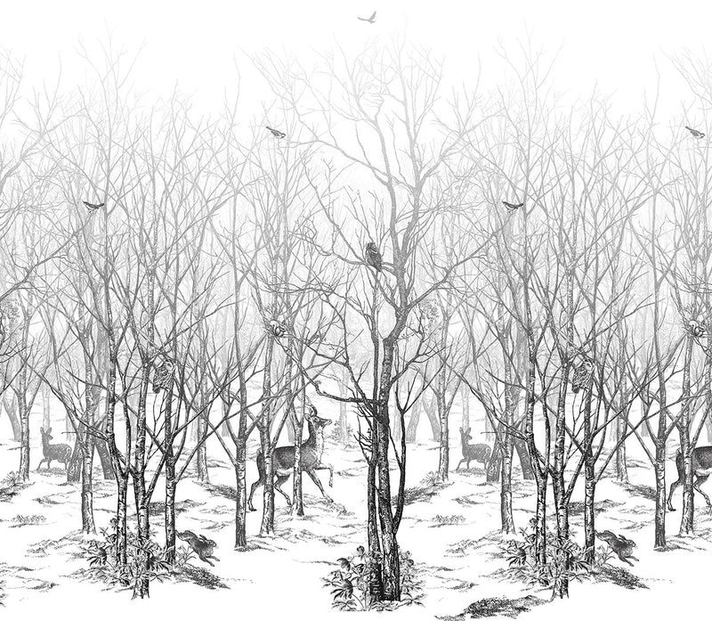 papier peint panoramique forêt cerf lapin neige decor mural isidore leroy