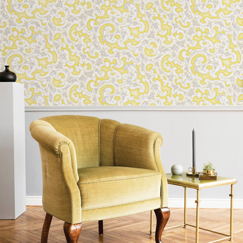 volute Isidore Leroy papier peint romantique acanthe heritage  jaune