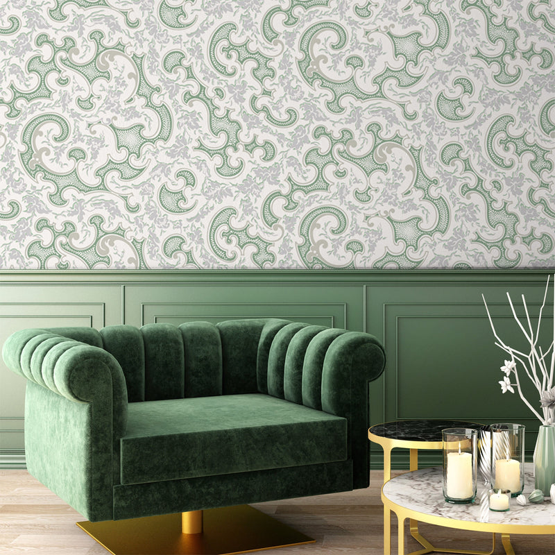 volute Isidore Leroy papier peint romantique acanthe heritage  vert