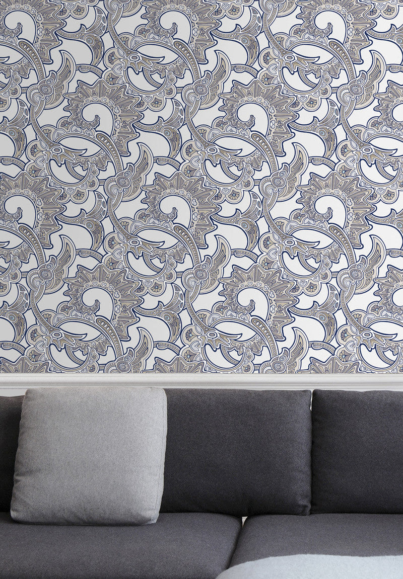 charlotte fleur ancien Isidore Leroy papier peint motif français héritage gris